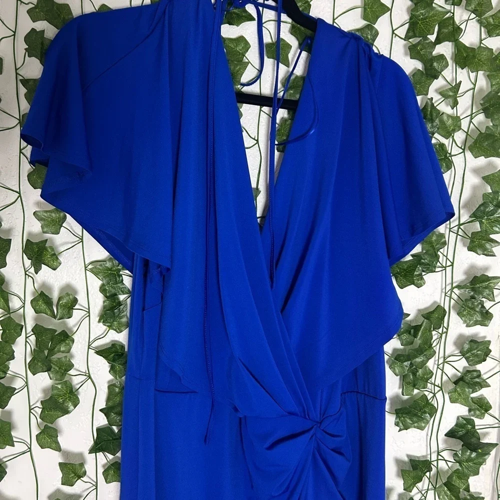 Cushnie Blue Backless Wrap Sundress with Plunge Neckline